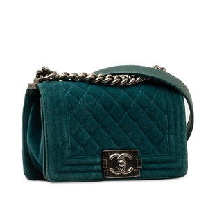 Chanel Bag Suede Crossbody Boy Green Shoulder Cocomark Mini Silver